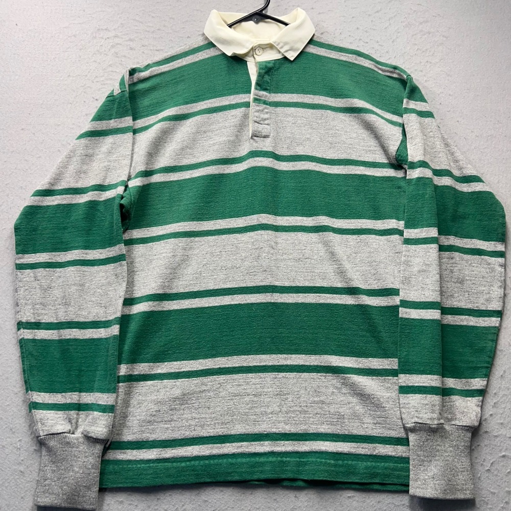 Eddie Bauer Green and Gray Striped Long Sleeve Polo